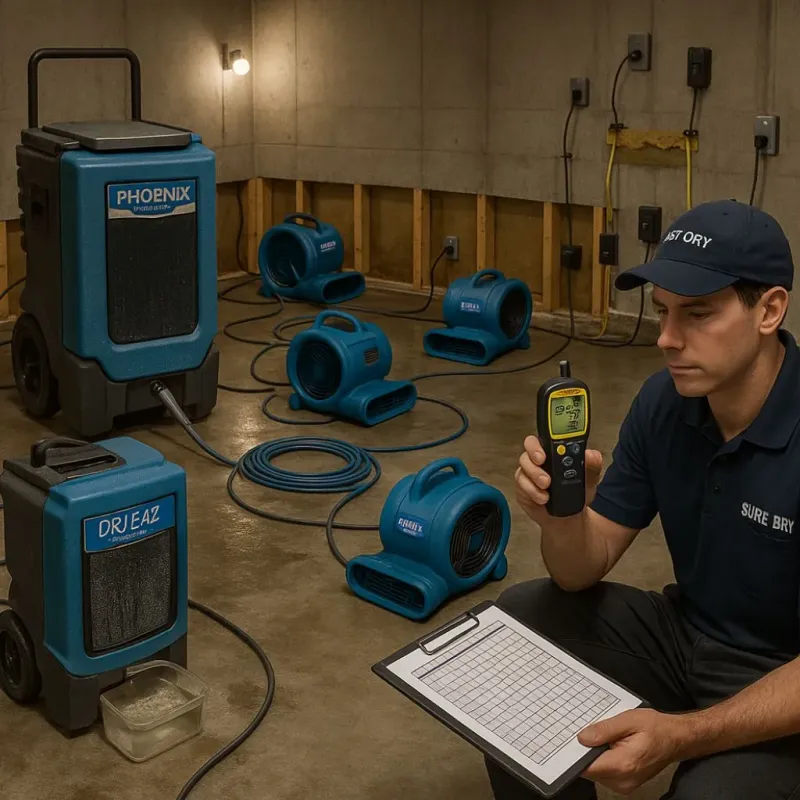 Structural Drying and Dehumidification process in Belville, NC